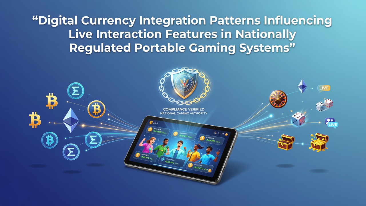 Digital currency symbols merging with portable gaming devices and real-time player interactions on mobile platforms