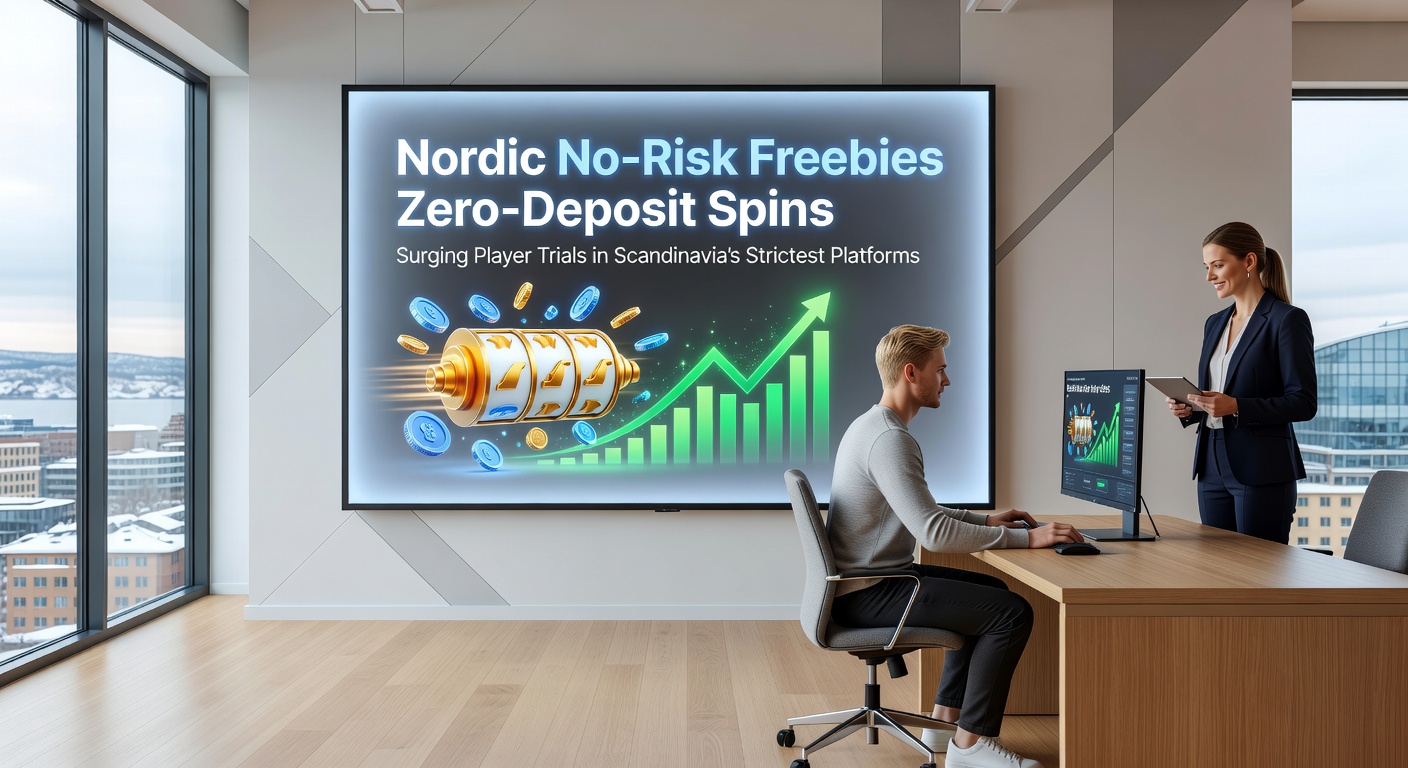 Vibrant display of slot machine reels spinning with Nordic flags and free spin icons overlayed, symbolizing no-deposit promotions in Scandinavian online casinos