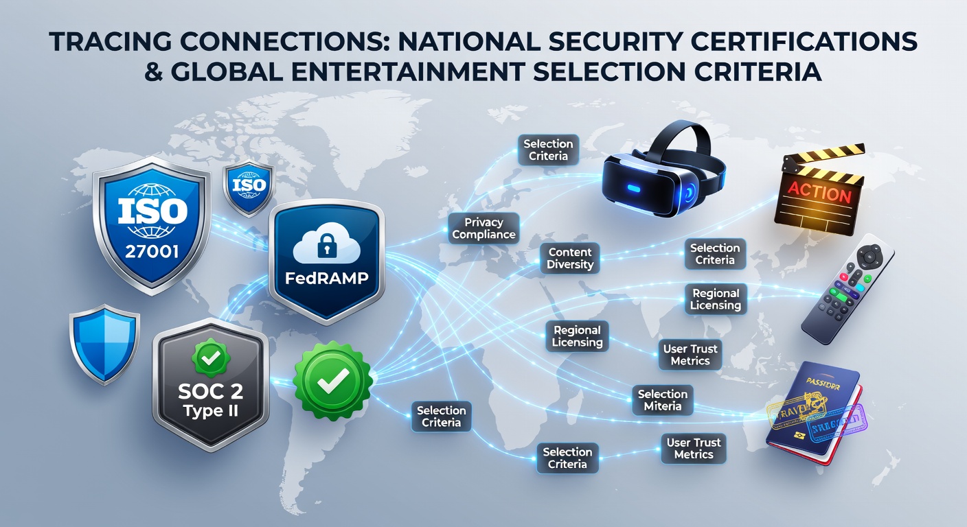 National security certification documents alongside global entertainment platform interfaces showing secure access pathways